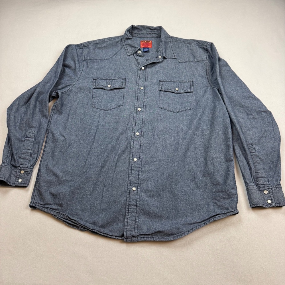 Big Mac Mens XL Blue Chambray Long Sleeve Western Button Down‎ Shirt Pearl Snap